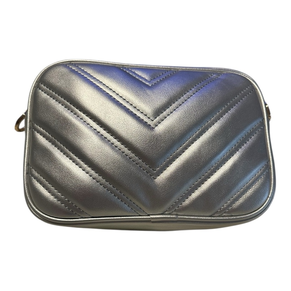 Herald Chevron Quilted Small Crossbody Bag with Coin Purse Pouch Women Silver - Picture 3 of 8